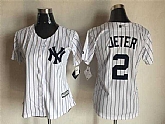 Women New York Yankees #2 Derek Jeter White Strip New Cool Base Stitched Baseball Jersey,baseball caps,new era cap wholesale,wholesale hats